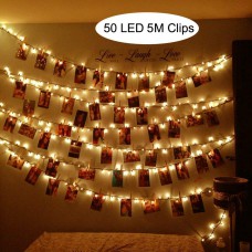 SanGlory 50 LED Photo Clips String Lights, 5m LED Clips Lights Warm White Battery Powered Fairy Lights LED for Hanging Photos Pictures Christmas Cards Artwork and Memos 