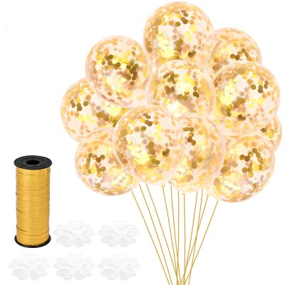 SanGlory 25 Stück Gold Konfetti Ballons, Latex Luftballons Ø 30cm mit Golden Folie Konfetti für Geburtstagsfeier Hochzeit Party und Festival Dekoration(25 Stück - Golden)
