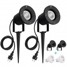 SanGlory 2er Set Gartenleuchte mit Erdspieß,7W GU10 LED Gartenstrahler mit Stecker,IP65 Wasserdicht Gartenbeleuchtung mit 2m Kabel,Warmweiß Außen-Strahler Gartenlampe Außenlampe für Baum,Teich,Garten